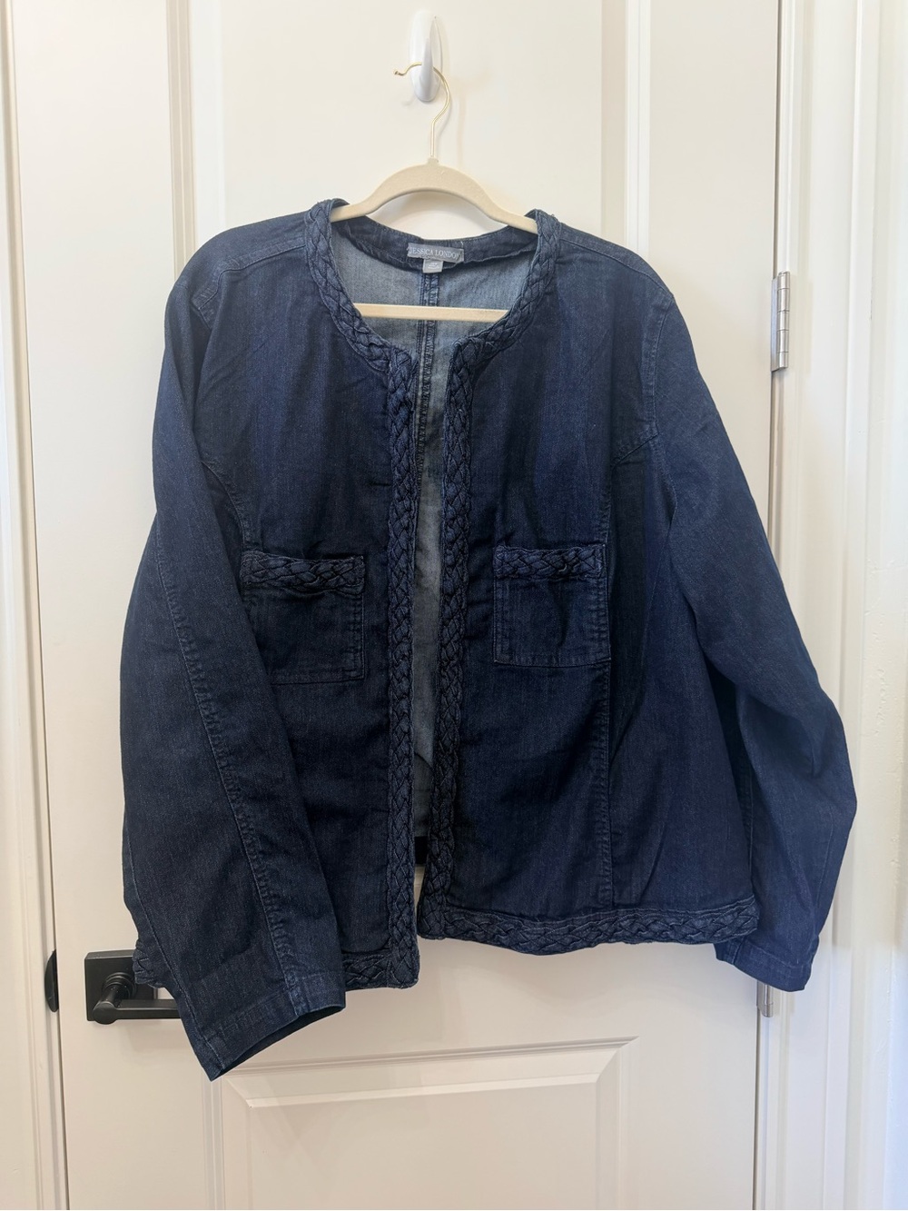 Jessica London Dark Indigo Denim Jacket with Braided Trim